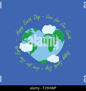 Happy Earth Day Abbildung haben Kreis Typografie an der mittleren Typografie haben Herz der Erde und Cloud Umgebung. happy Earth Day, also am 22. April. Stock Vektor