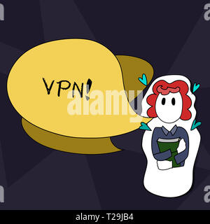 Handschrift text VPN-Schreiben. Konzeptionelle Foto sicheren virtuellen privaten Netzwerk über vertrauliche Domain geschützt Mädchen, dass Buch mit kleinen Herzen Stockfoto