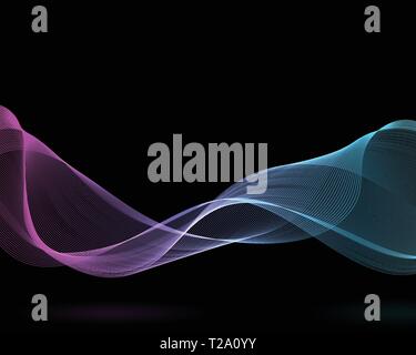 Wellenförmige abstrakt Design in zwei Farben. Ribbon Konzept mit lila und blau Farbverlauf. Schwarz isoliert Hintergrund. Vector Illustration. Stock Vektor