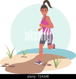 Junge Frau beim Joggen im Park. Flache Vector Illustration. EPS 10. Stock Vektor