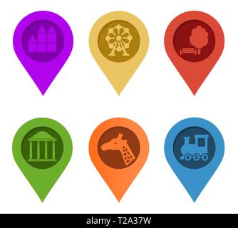 Karte Pin. Satz von hellen Karte Zeiger auf weißem Hintergrund. Vector Illustration. Gps-Symbol marker Zeichen Stock Vektor