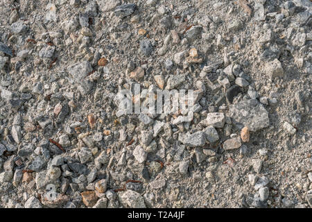 Gravel Hardcore Aggregat für den Bau. Kleine Steine. Augenzwinkernd für die Suche nach Leben auf dem Mars. Stockfoto