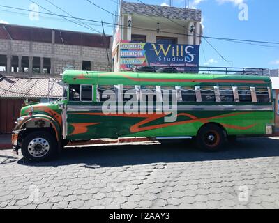 Camionetas de Transporte Urbano ländlichen Guatemala Quetzaltenango cajola Ciudad del Quetzal, rutas a xela San Juan os, Las Esperanza ein cajola, Bus Verde Stockfoto