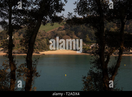 Ein Schuss von Smalls Cove auf der East Portlemouth durch Bäume in Kingsbridge. Stockfoto