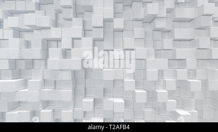 Weiße geometrische Cube, würfelförmige, Boxen, Plätze Form abstrakter Hintergrund. Abstrakte weißen Blöcken. Vorlage Hintergrund für Ihr Design. 3D-Darstellung Stockfoto