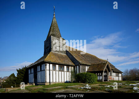 Historische Bedeutung denkmalgeschützten St James' und St Paul's Kirche, Marton, Cheshire eine der ältesten Holz gerahmt Kirchen in Europa Stockfoto