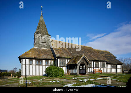 Historische Bedeutung denkmalgeschützten St James' und St Paul's Kirche, Marton, Cheshire eine der ältesten Holz gerahmt Kirchen in Europa Stockfoto