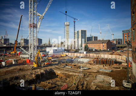 Grundlage der St John's 1 Mrd. £ Entwicklung 6 Hektar Grundstück Central Manchester der Fabrik Manchester erstklassigen neuen kulturellen Raum arbeiten beginnt Stockfoto