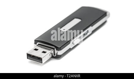 USB Memory Stick schwarz auf weißem Hintergrund Stockfoto