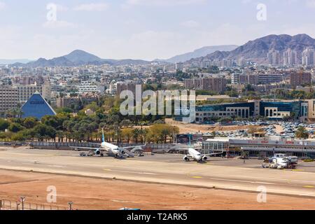 Eilat, Israel - 21. Februar 2019: Überblick über Flughafen Eilat (ETH) in Israel. | Verwendung weltweit Stockfoto