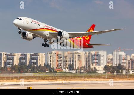 Tel Aviv, Israel - 23. Februar 2019: Hainan Airlines Boeing 787-9 Dreamliner Flugzeug am Flughafen Tel Aviv (TLV) in Israel. | Verwendung weltweit Stockfoto