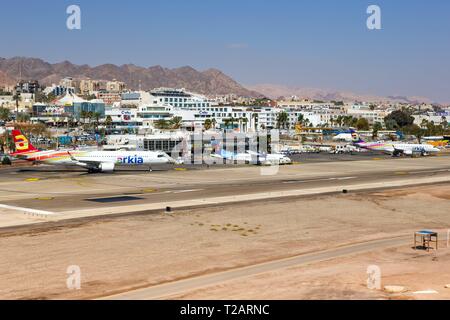 Eilat, Israel - 21. Februar 2019: Überblick über Flughafen Eilat (ETH) in Israel. | Verwendung weltweit Stockfoto