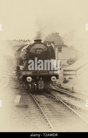 Flying Scotsman in Swanage, Dorset, Großbritannien im März - Antike getönten suchen Stockfoto