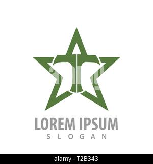 Green Star mit T schreiben Konzept Design. Symbol grafische Vorlage element Stock Vektor