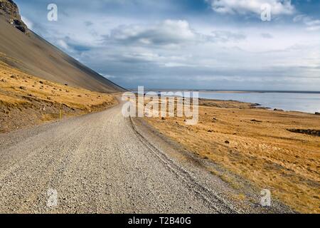 Schotterstraße auf Island Stockfoto