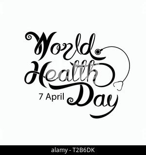 Welt Gesundheit Tag typografische Gestaltungselemente. World Health Day Schriftzug Symbol. World Health Day Schriftzug Symbol. Design für Grußkarten, Poster, Flyer Stock Vektor