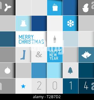 Einfache, moderne Vektor Weihnachtskarte mit verschiedenen saisonalen Elemente in eckigen Mosaik Stock Vektor