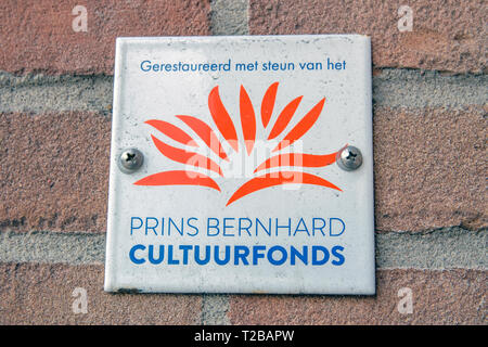 Zeichen Prins Bernhard Cultuurfonds in Amsterdam Die Niederlande 2019 Stockfoto