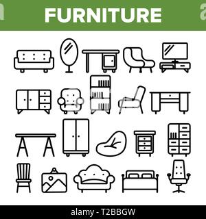 Zimmer Möbel online Icon Set Vektor. Interior Design. Home Zimmer Möbel Elemente. Dünne Umrandung Web Abbildung Stock Vektor