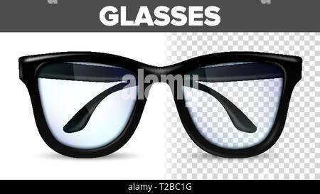 Mann Mann Brille Vektor. Schwarz klassische Brillen Gläser. Vision optische Linse. 3D realistische Abbildung Stock Vektor