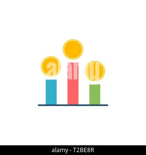 Statistik Chart mit Münzen. Statistik Chart mit Münzen Vektor Flachbild Symbol isoliert auf weißem Hintergrund Stock Vektor