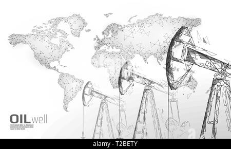 Öl gut Rig juck Low Poly Geschäftskonzept. Finanzen Wirtschaft polygonalen Benzin Produktion. Petroleum Kraftstoffindustrie pumpjack Ladebäumen pumpen Bohren Stock Vektor