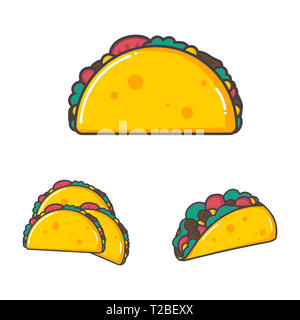 Satz von Vector Abbildung taco mexikanische Nahrung im flachen Design Stil Stockfoto