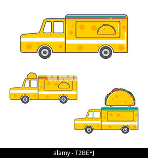 Satz von Vector Abbildung taco mexikanisches Essen Lkw im flachen Design Stil Stockfoto