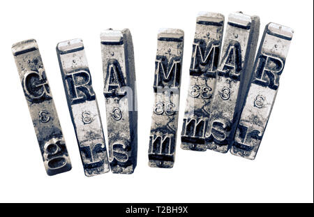 Das Wort GRAMMER mit alten typwriter keys Schwarzweiß Stockfoto