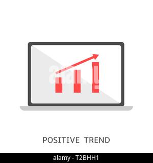 Positive Tendenz. Geschäftlicher Erfolg Konzept, roter Pfeil Zeichen Grafik auf dem Laptop Bildschirm Vector Illustration Stock Vektor