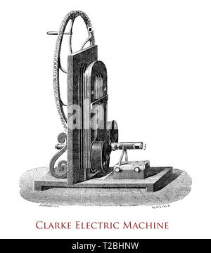 Clarke magneto-elektrischen Maschine: eine Holz- wicklung Griff an der Vorderseite des Instruments angeschlossenen dreht sich zwei Spulen innerhalb eines großen Magneten, die die aktuelle induziert Stockfoto