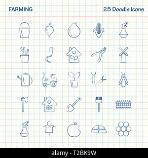 Landwirtschaft 25 Doodle Symbole. Hand gezeichnet Business Icon Set Stock Vektor