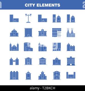 Stadt Elemente solide Glyphe Icons Set für Infografiken, Mobile UX/UI-Kit und Print Design. Gehören: Tower, Gebäude, Stadt, Büro, Gebäude, Turm, Ci Stock Vektor