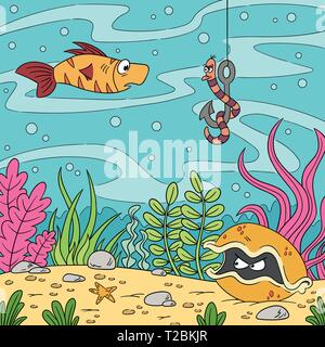 Cartoon Unterwasserlandschaft mit Fischen und Pflanzen Stock Vektor