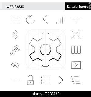 Satz 17 Web Basic handgezeichnete Icon Set Stock Vektor