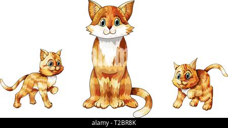 Vektor einrichten von Cartoon Rasterbilder von niedlichen unterschiedliche Katzen von Ingwer Farbe mit verschiedenen Aktionen auf einem weißen Hintergrund. Haustiere Vektor illust Stock Vektor