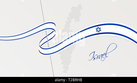 Vector Illustration der abstrakten radial gepunktete Rasterung Karte von Israel und gewellten Band mit Israelischen nationalflagge Farben für Ihr Design Stock Vektor