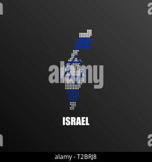 Vector Illustration der abstrakten halftone Karte von Israel aus Quadratische Pixel mit der Israelischen nationalflagge Farben für Ihr Design Stock Vektor