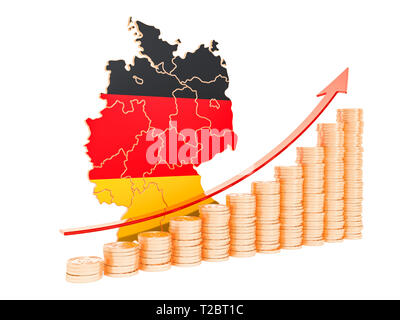 Wirtschaftswachstum in Deutschland Konzept, 3D-Rendering auf weißem Hintergrund Stockfoto