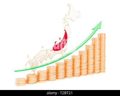 Wirtschaftswachstum in Japan Konzept, 3D-Rendering auf weißem Hintergrund Stockfoto