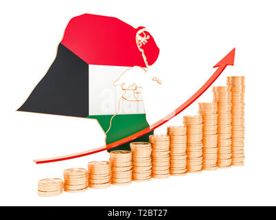 Wirtschaftswachstum in Kuwait Konzept, 3D-Rendering auf weißem Hintergrund Stockfoto