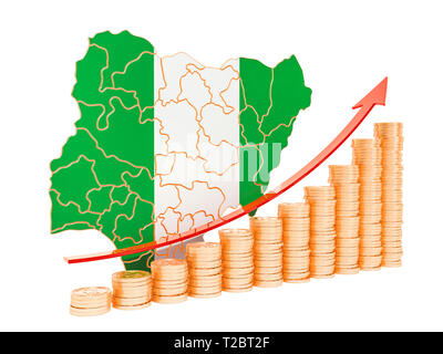 Wirtschaftswachstum in Nigeria Konzept, 3D-Rendering auf weißem Hintergrund Stockfoto
