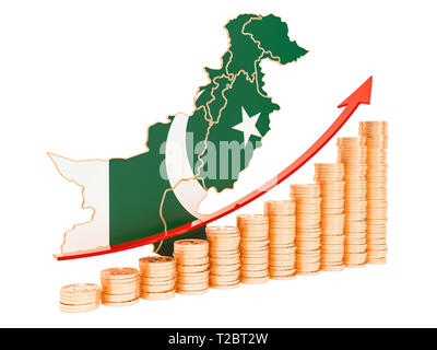 Wirtschaftswachstum in Pakistan Konzept, 3D-Rendering auf weißem Hintergrund Stockfoto