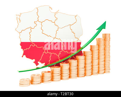 Wirtschaftswachstum in Polen Konzept, 3D-Rendering auf weißem Hintergrund Stockfoto