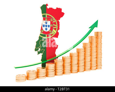 Das Wirtschaftswachstum in Portugal Konzept, 3D-Rendering auf weißem Hintergrund Stockfoto