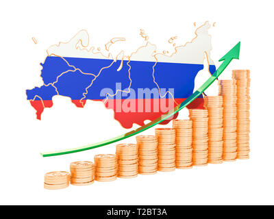 Wirtschaftswachstum in Russland Konzept, 3D-Rendering auf weißem Hintergrund Stockfoto