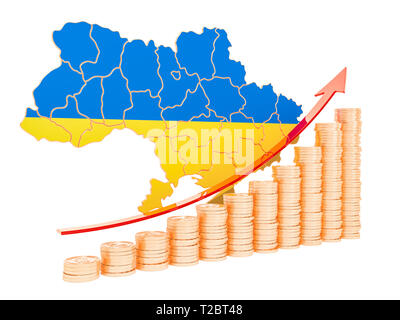 Das wirtschaftliche Wachstum in der Ukraine Konzept, 3D-Rendering auf weißem Hintergrund Stockfoto