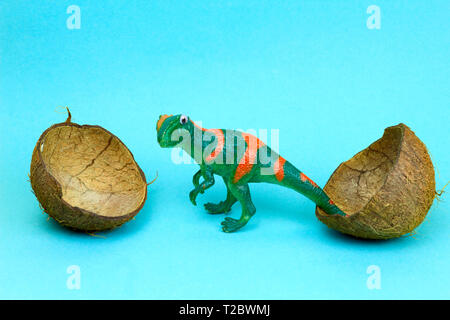 Dinosaurier und Kokosnussschalen, Geburt, Dinosaurier Dinosaurier Ei, kreative Kunst Stockfoto