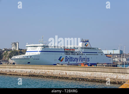 Brittany Ferries; Cap Finistere an den Millbay Docks Plymouth. Kündigte am 2020. Oktober an, dass Plymouth Millay Docks nicht vom Brexit-Abkommen profitieren soll Stockfoto