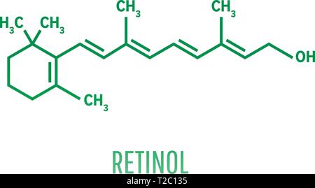 Retinol, Vitamin A, Formel C20H30O-fettlösliches Vitamin, Antioxidans. Für Vision und Knochen Wachstum notwendig, gesunde Haut und Haare, und Normalen i Stock Vektor